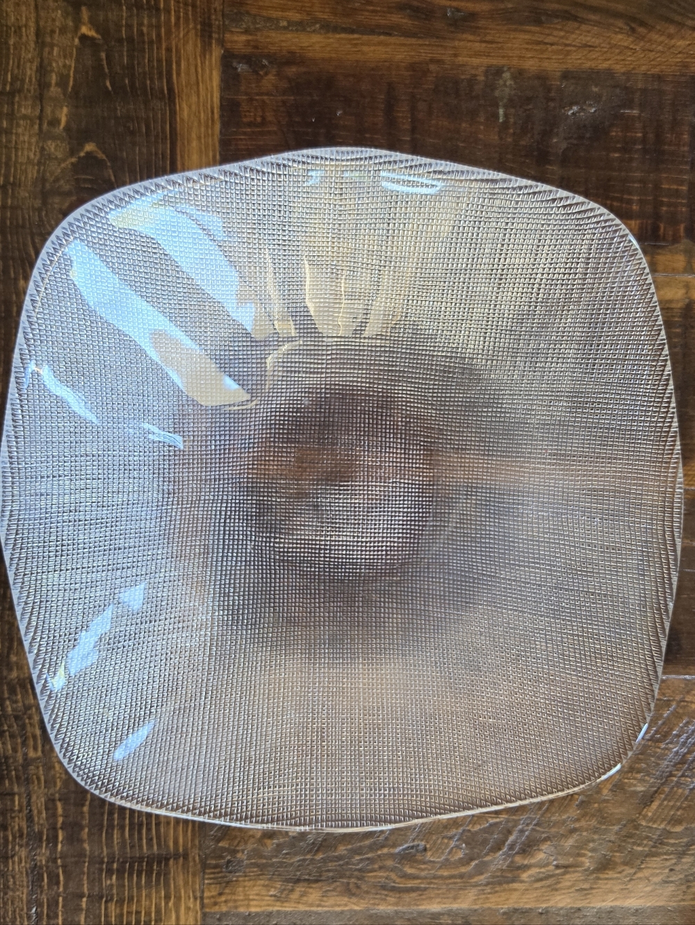 IVV ITALY Modern Art Glass Clear Linen Textured SQ Serving Bowl Display EUC